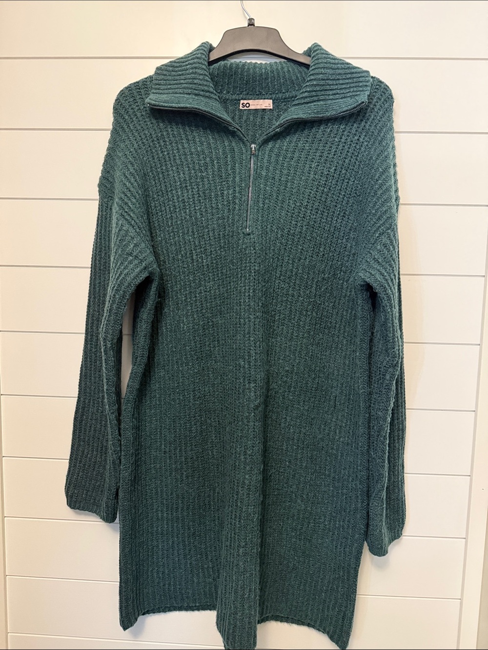 SO Teal Ribbed Half-Zip Tunic Sweater Dress